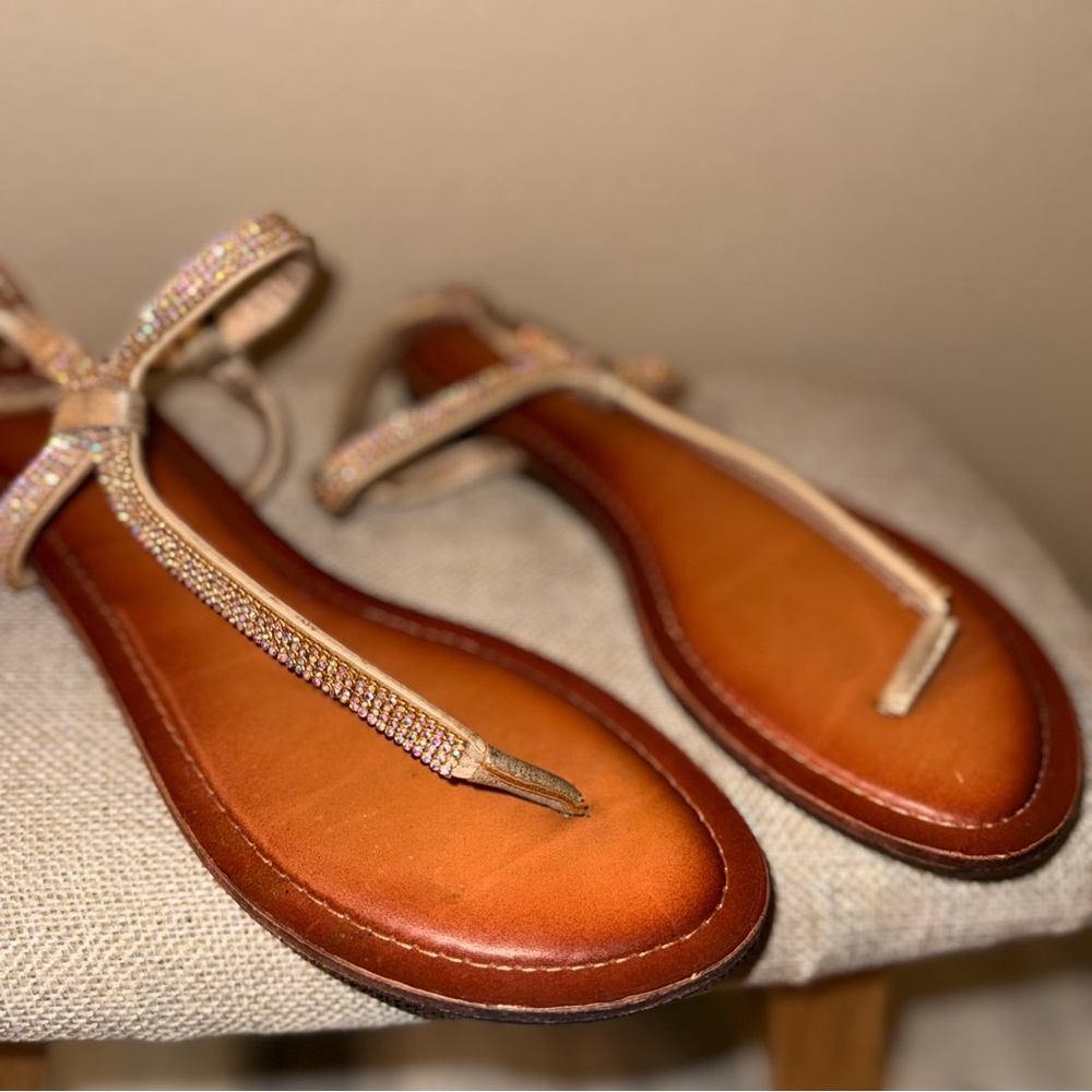 Chic Tan Rhinestone Sandals - Picture 2 of 3